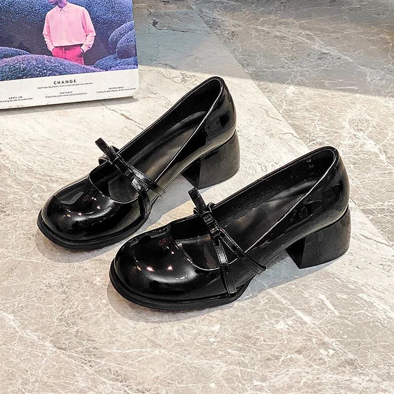 Women's Thick Heel Mary Jane Shoes, Round Toe, Medium Heel, Versatile Shoes