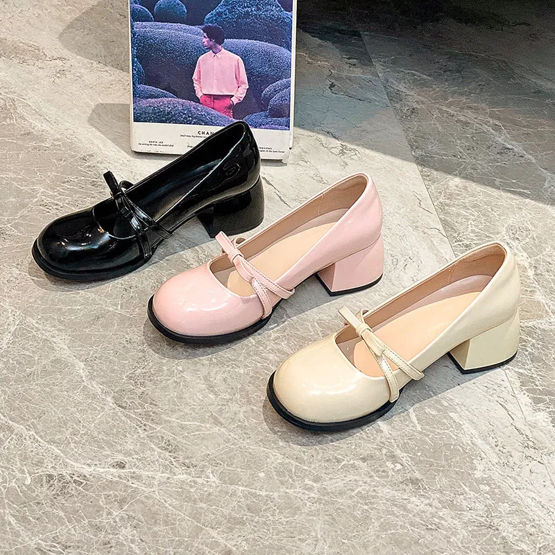 Women's Thick Heel Mary Jane Shoes, Round Toe, Medium Heel, Versatile Shoes