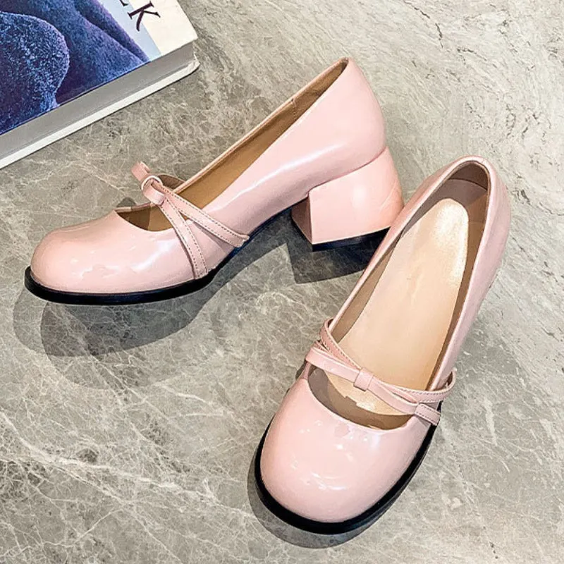 Women's Thick Heel Mary Jane Shoes, Round Toe, Medium Heel, Versatile Shoes